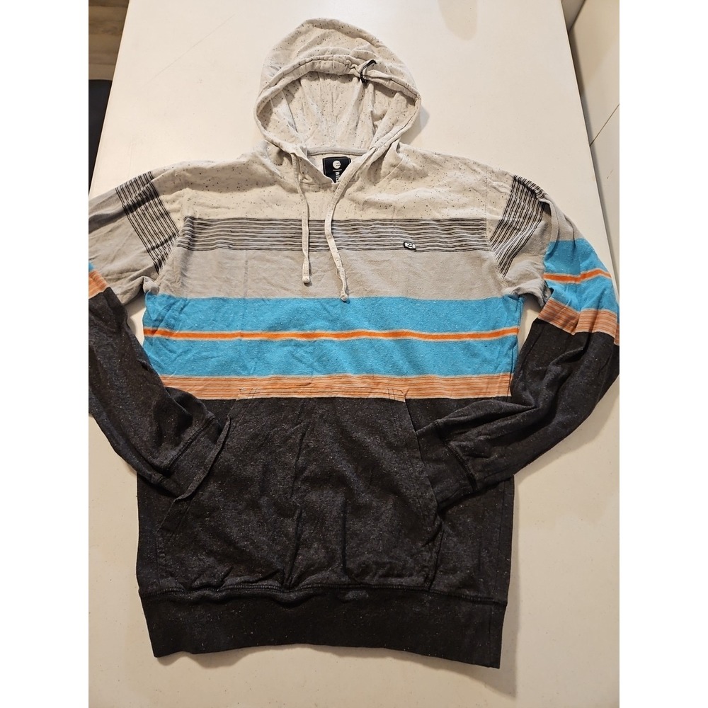 Billabong Shirt Mens M Long Sleeve Blue Multicolor Striped Hoodie Pullover(A1249